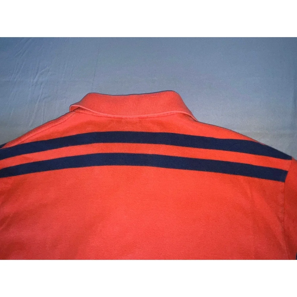 Ralph Lauren Vintage Pique Cotton Polo Shirt. Navy Striped Red, Men's XL. GUC!